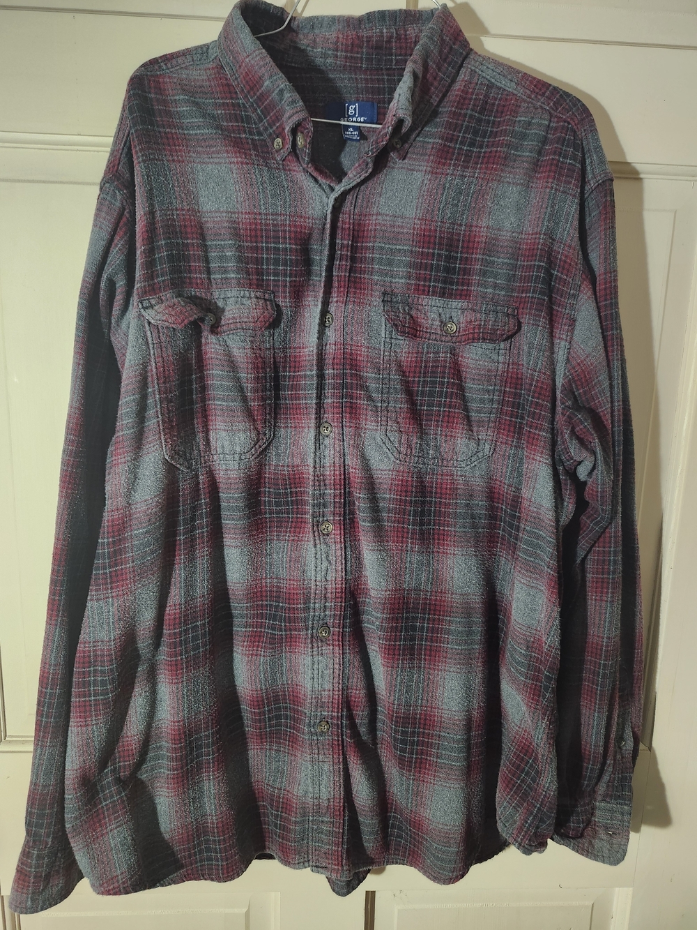 George Men's Red and Gray Plaid Button-Down Shirt